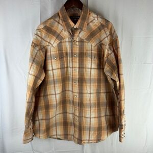 Stetson Mens Plaid Western Snap Button Shirt XL Orange Brown Long Sleeve Cowboy